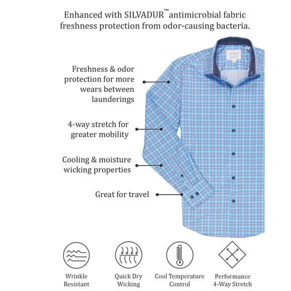 Con.Struct Men's Slim Fit Gingham Stretch Cooling Dress Shirt Blue small $70 - Picture 9 of 9